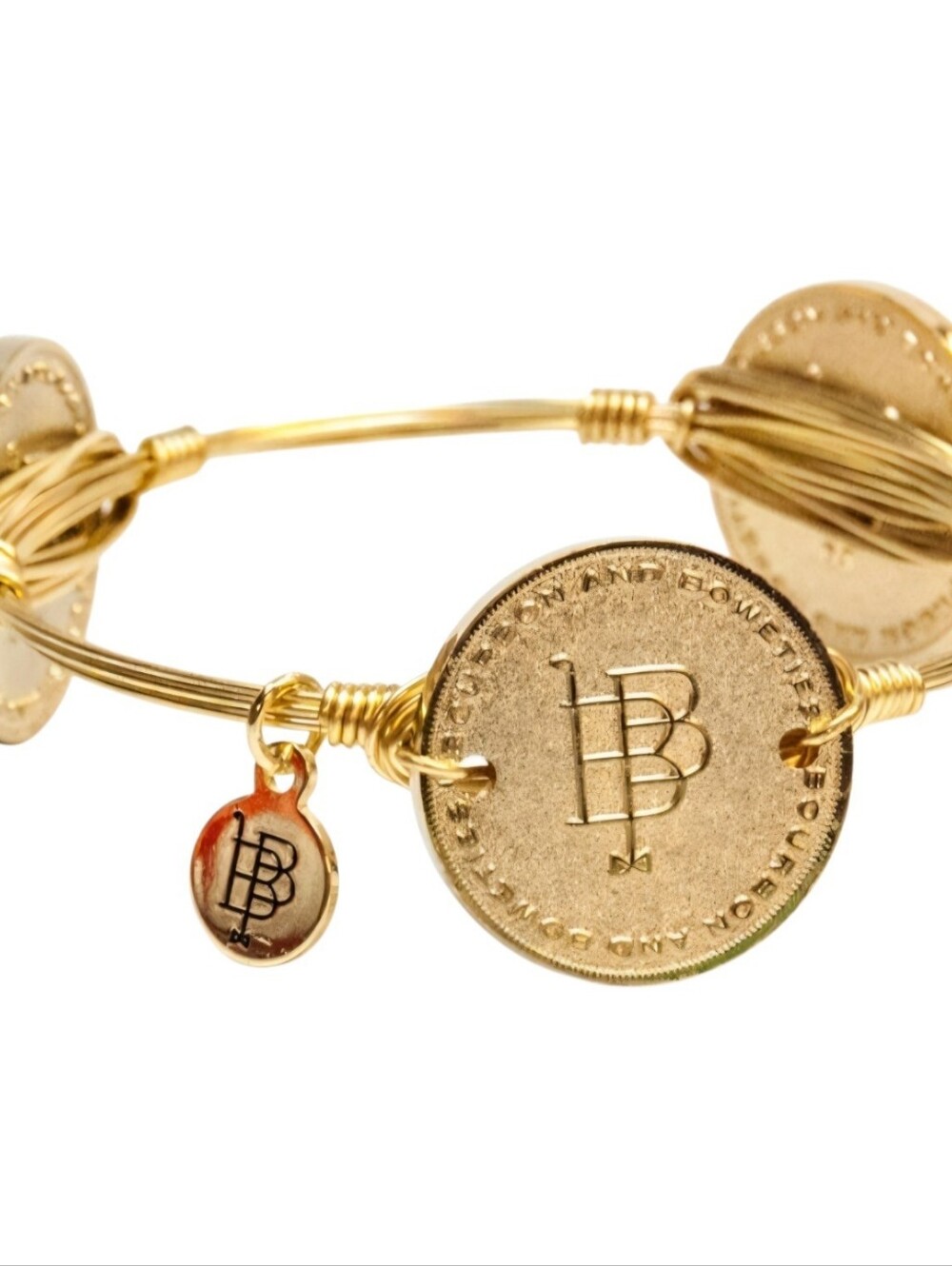 Bourbon and Bowties Gold Wire Wrapped Medallion Textured Bangle Bracelet